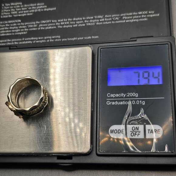 VTG Brutalist Sterling Silver &14K Gold Ring Sz 7 Signed S Textured Band 7.94g - Picture 11 of 12